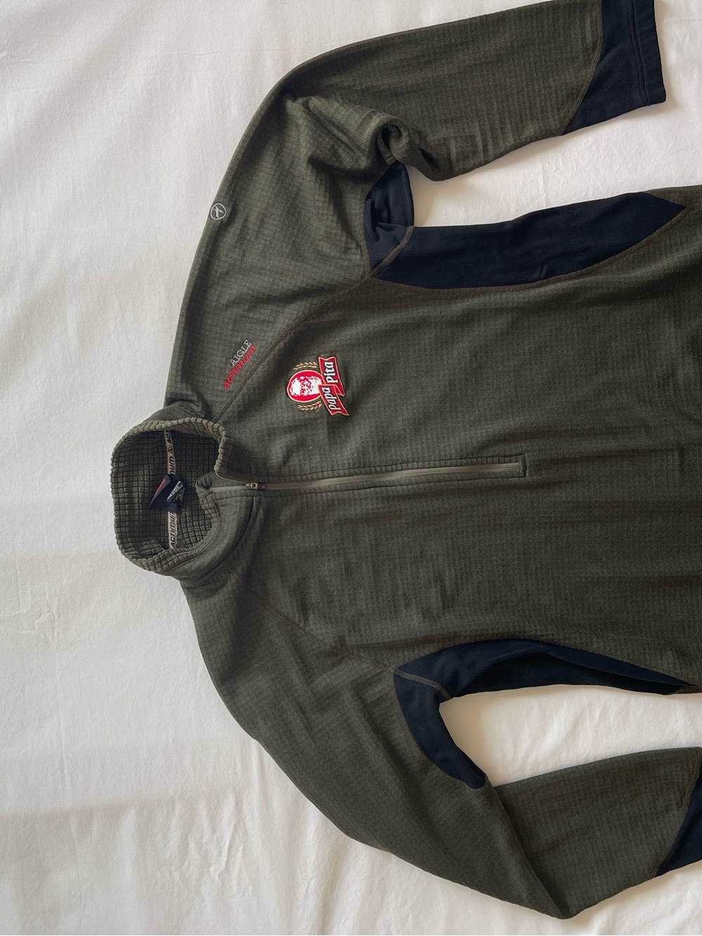 Aigle Actimum Polartec Grid Fleece Mens Quarter Zip Pullover Olive Green Jacket